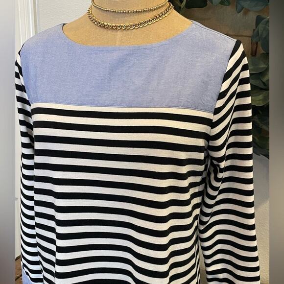 ANN TAYLOR LOFT Chambray Striped Sheath Coastal Dress Women's size S resort - Picture 2 of 10